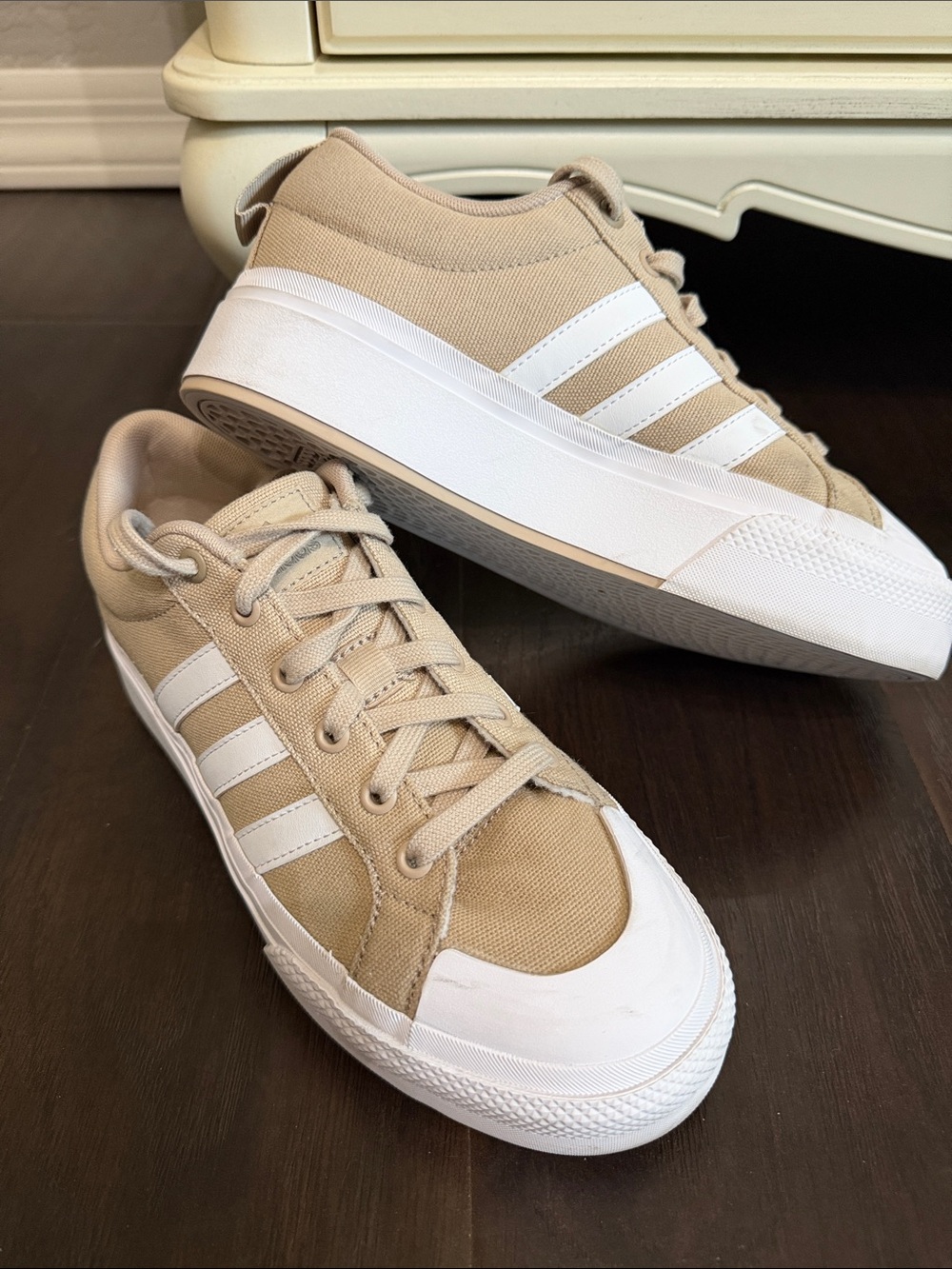 Adidas Bravada Beige Platform Canvas Lace-Up Women’s Sneakers